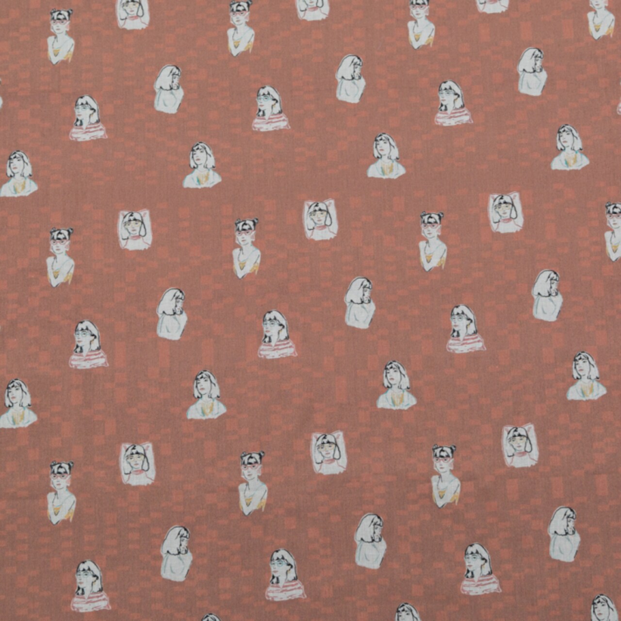1 Yard Cotton Voile Burnt Salmon Faces Run the World Print Fabric
